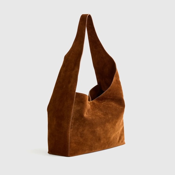Italian Suede Slouchy Shoulder Bag in Whiskey